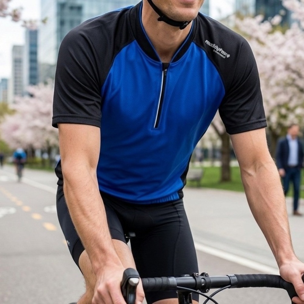 Muddyfox Cycling Jersey Mens XL Blue Black Short Sleeve Quarter Zip Bike Shirt